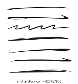 vector set hand lettering underlines, brush line