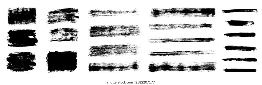 Vector set with hand painted brush strokes, acrylic, charcoal paint textures, grunge rectangular shapes