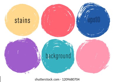 Vector set of hand painted circles for backdrops. Colorful artistic hand drawn backgrounds. Hand drawn stains round shape set.