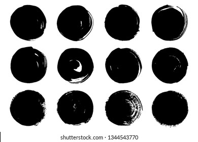 Vector set of hand painted circles for backdrops. Monochrome artistic hand drawn backgrounds. Hand drawn stains round shape set.