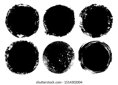 Vector set of hand painted circles for backdrops. Monochrome artistic hand drawn backgrounds. Hand drawn stains round shape set.