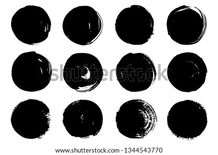 Vector set of hand painted circles for backdrops. Monochrome artistic hand drawn backgrounds. Hand drawn stains round shape set.