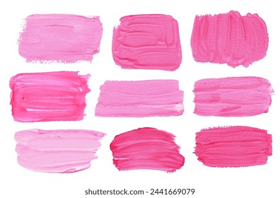 Vector set of hand painted gouache and acrylic pink banners for backgrounds