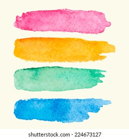 Vector set of hand painted watercolor strokes in four colors
