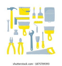 Vector set with hand tools for house renovation.