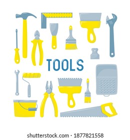 Vector set with hand tools for house renovation.