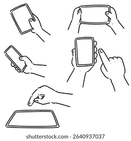 vector set of hand using smartphone
