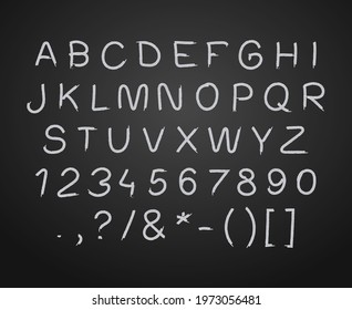 Vector set of hand witten chalk drawn letters, Chalk Font template on blackboard background.