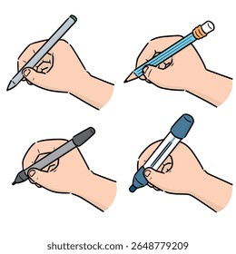 vector set of hand writing with pencil, pen, marker