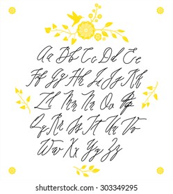 Vector set with hand written ABC letters. Calligraphy collection font from my big font collection. Wedding alphabet. Hand drawn letters. Letters of the alphabet written with a brush.