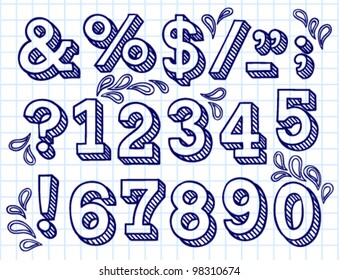 Vector set with hand written ABC letters and figures