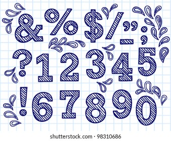 Vector set with hand written ABC letters and figures