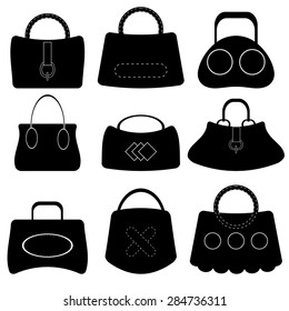 Vector Set of Handbags Silhouettes Isolated on White Background