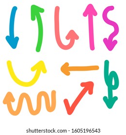 Vector set of hand-drawn arrows.