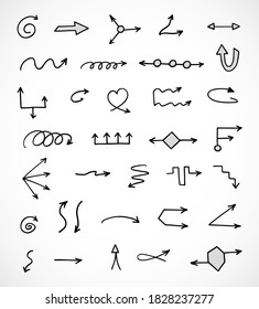 Vector set of hand-drawn arrows, elements for presentation