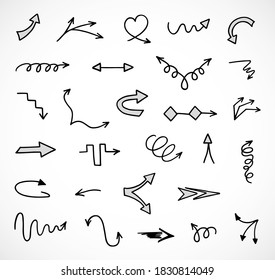 Vector set of hand-drawn arrows, elements for presentation