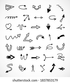 Vector set of hand-drawn arrows, elements for presentation
