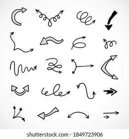 Vector set of hand-drawn arrows, elements for presentation