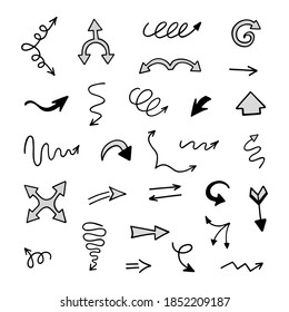 Vector set of hand-drawn arrows, elements for presentation