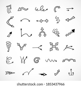 Vector set of hand-drawn arrows, elements for presentation