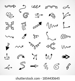 Vector set of hand-drawn arrows, elements for presentation