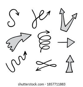 Vector set of hand-drawn arrows, elements for presentation