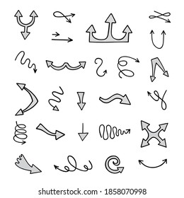Vector set of hand-drawn arrows, elements for presentation