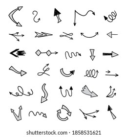 Vector set of hand-drawn arrows, elements for presentation