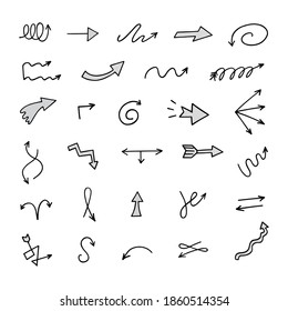 Vector set of hand-drawn arrows, elements for presentation