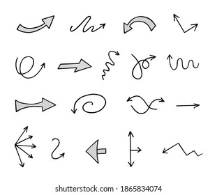 Vector set of hand-drawn arrows, elements for presentation