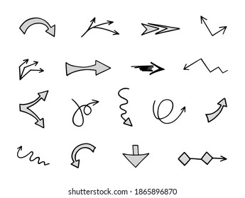 Vector set of hand-drawn arrows, elements for presentation