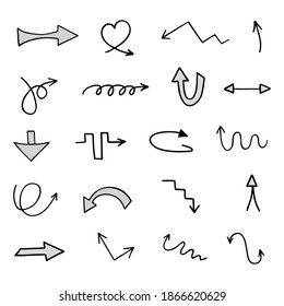 Vector set of hand-drawn arrows, elements for presentation