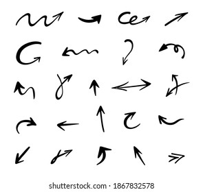 Vector set of hand-drawn arrows, elements for presentation