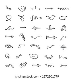 Vector set of hand-drawn arrows, elements for presentation