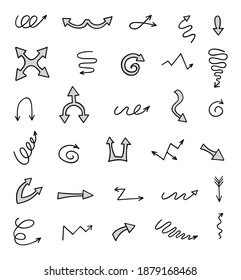 Vector set of hand-drawn arrows, elements for presentation