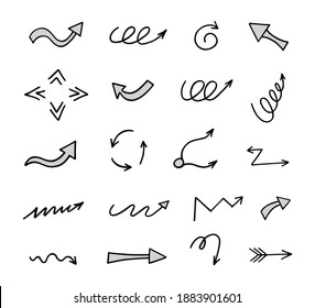 Vector set of hand-drawn arrows, elements for presentation