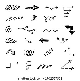 Vector set of hand-drawn arrows, elements for presentation