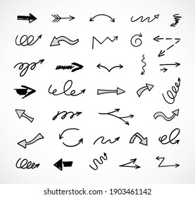 Vector set of hand-drawn arrows, elements for presentation
