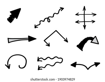 Vector set of hand-drawn arrows, elements for presentation