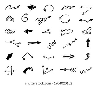 Vector set of hand-drawn arrows, elements for presentation