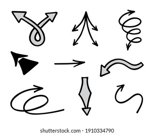 Vector set of hand-drawn arrows, elements for presentation