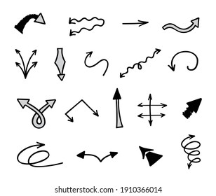 Vector set of hand-drawn arrows, elements for presentation