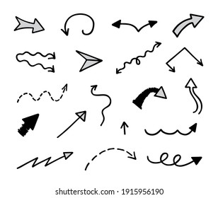 Ensemble d'images vectorielles de flèches dessinées à la main, éléments de présentation