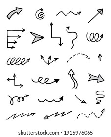 Vector set of hand-drawn arrows, elements for presentation
