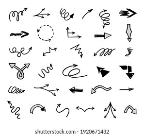 Vector set of hand-drawn arrows, elements for presentation