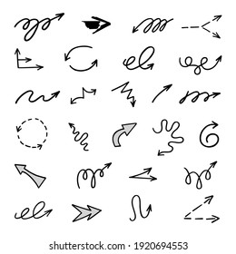 Vector set of hand-drawn arrows, elements for presentation