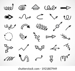 Vector set of hand-drawn arrows, elements for presentation
