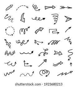 Vector set of hand-drawn arrows, elements for presentation