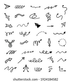 Vector set of hand-drawn arrows, elements for presentation