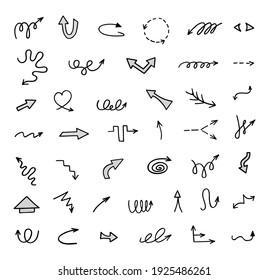 Vector set of hand-drawn arrows, elements for presentation